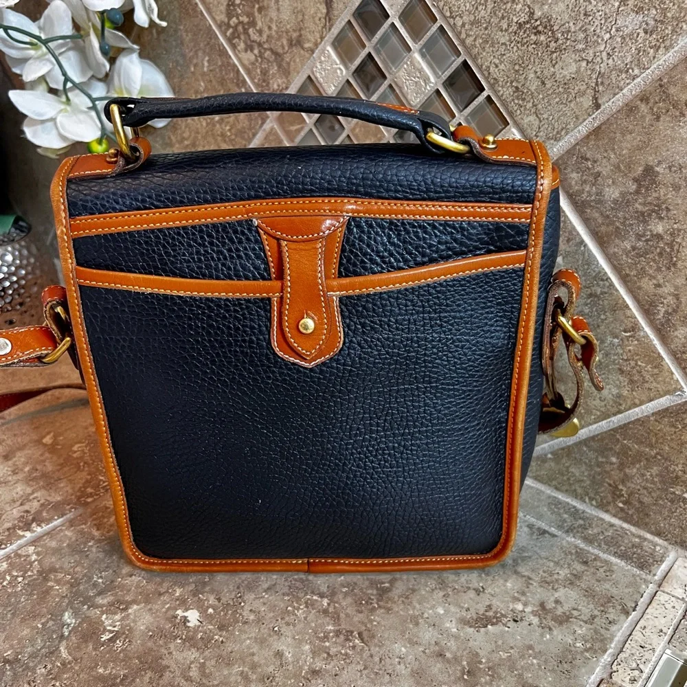 Dooney & Bourke Black and Tan Leather Messenger Bag - Picture 2 of 15